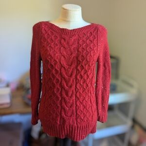 St Johns Bay‎ Sweater Womens Small Red Cable Knit Sweatshirt Cotton Blend Cozy